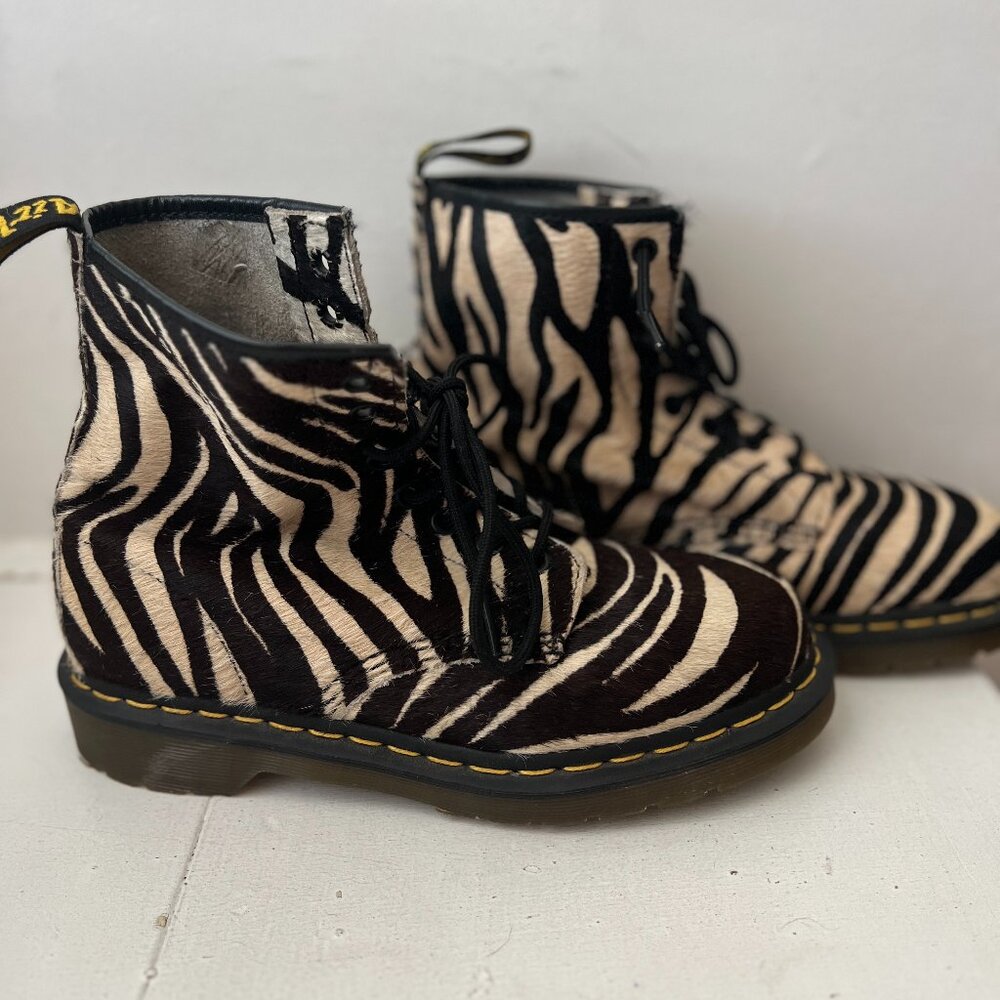 Doc Dr. Martens Zebra Print Pony Hair-on real fur leather boots rare unisex